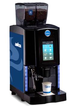 A black and blue coffee machine

Description automatically generated